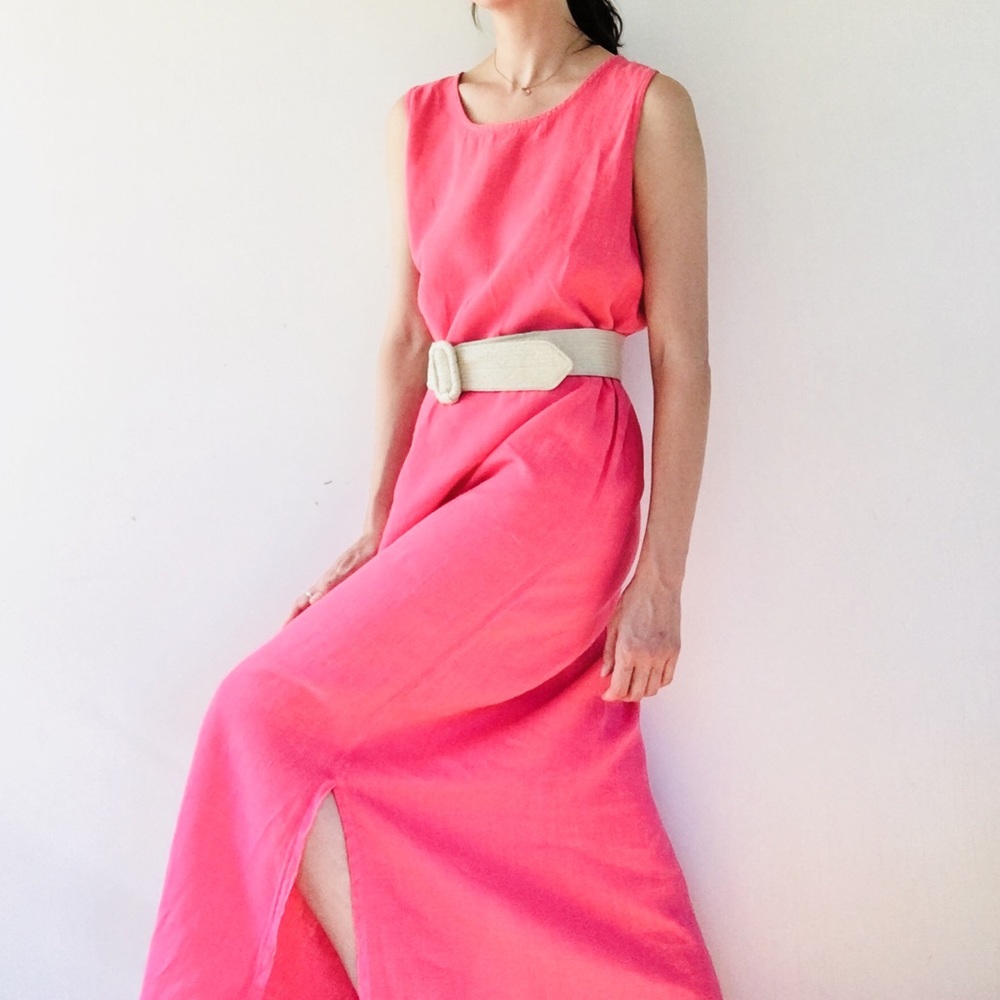 Watermelon pink linen dress - Picture 5 of 14